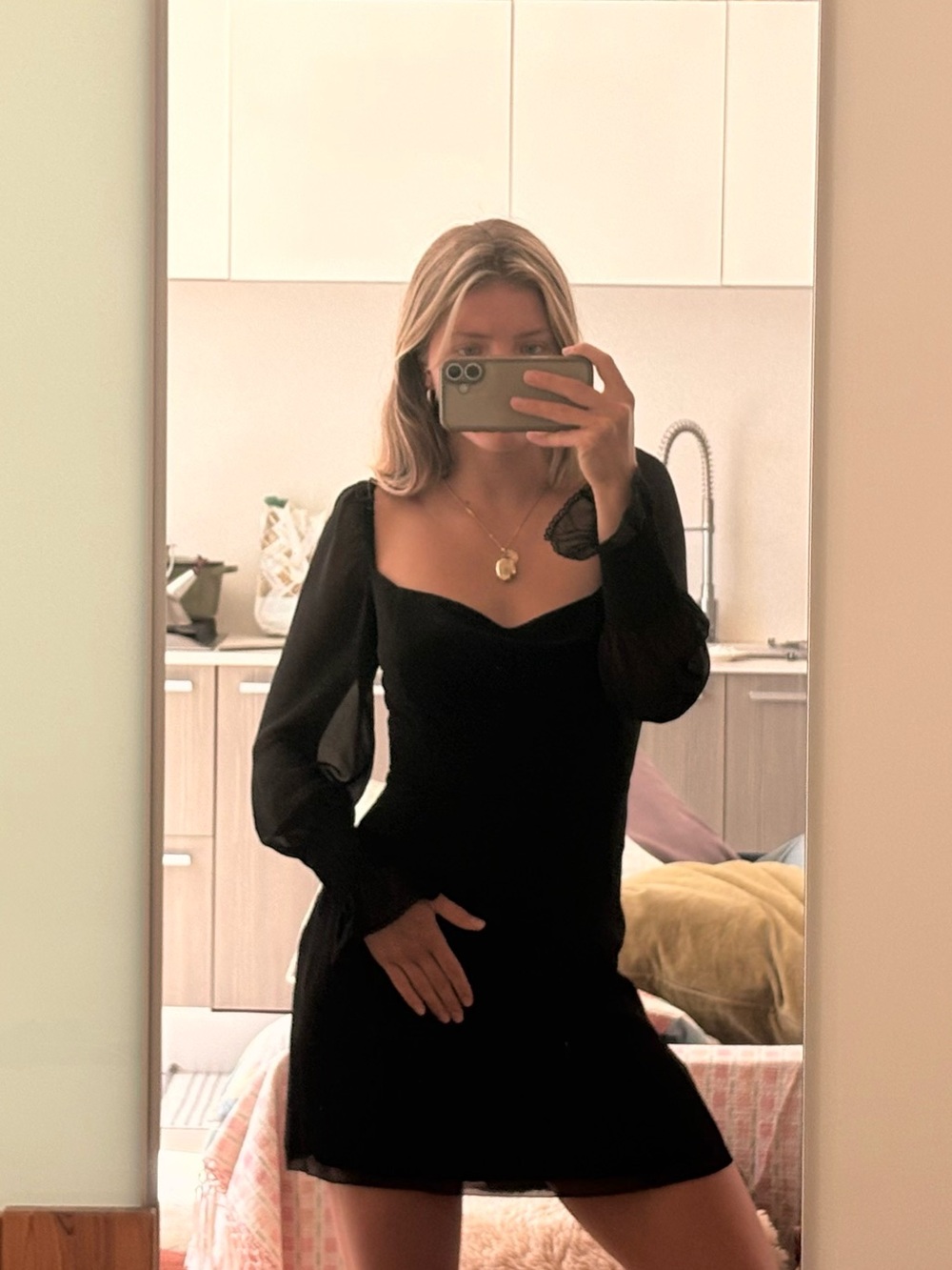 Wilfred Black Long-Sleeve Square Neck Dress